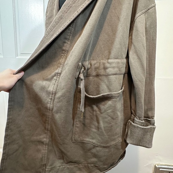 Free People Womens sz Large Brentwood Hooded Cardigan Jacket Olive Green Cotton - Picture 7 of 14